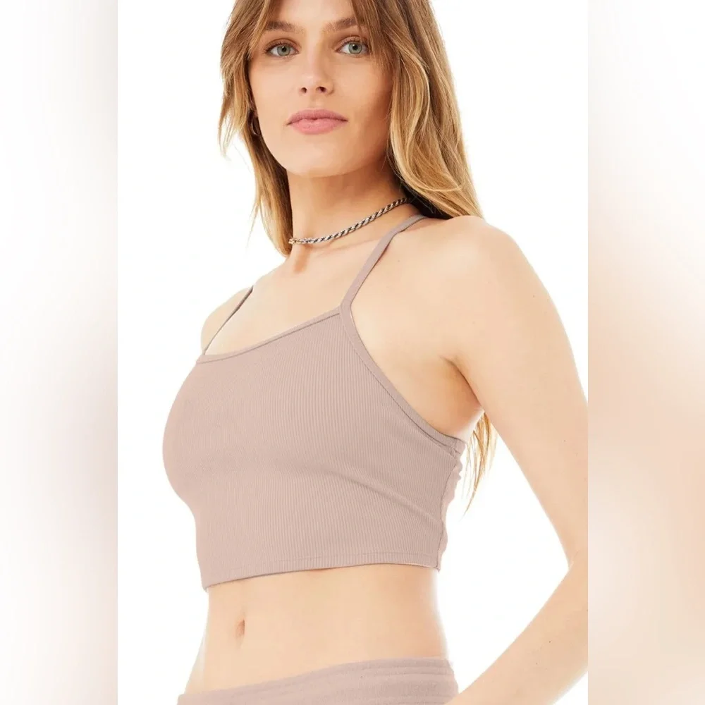 Alo Yoga Alosoft Ribbed Crop Calm Tank - Dusty Pink M